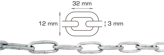 Galvaniseret kæde langleddet Ø3 mm x 2 meter